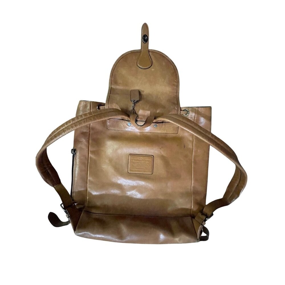 Coach Leather Backpack Brown Drawstring Flap Vintage Style Used - Picture 2 of 16